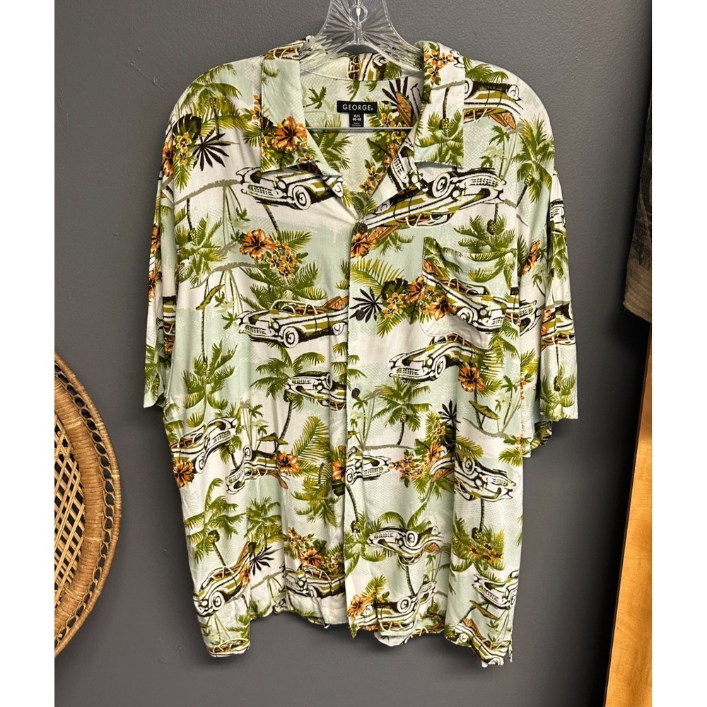 George Classic Car Rides Hawaiian Shirt Mens XL  Cars Pattern Short Sleeve Beach